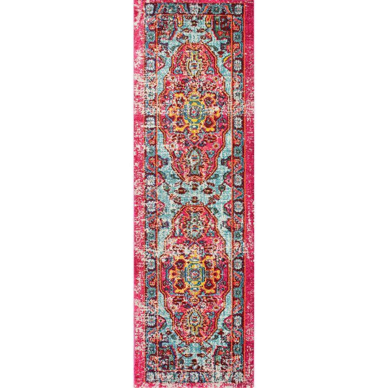 Nuloom Corbett Medallion 2x10 Runner Indoor Area Rug for Living Room Bedroom Dining Room Entryway Hallway Kitchen, Fuchsia/Ivory