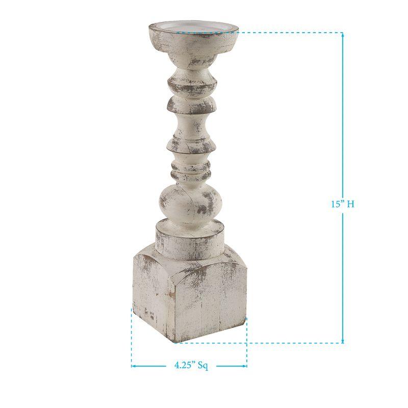 Brighton White Distressed Wood 15" Candlestick