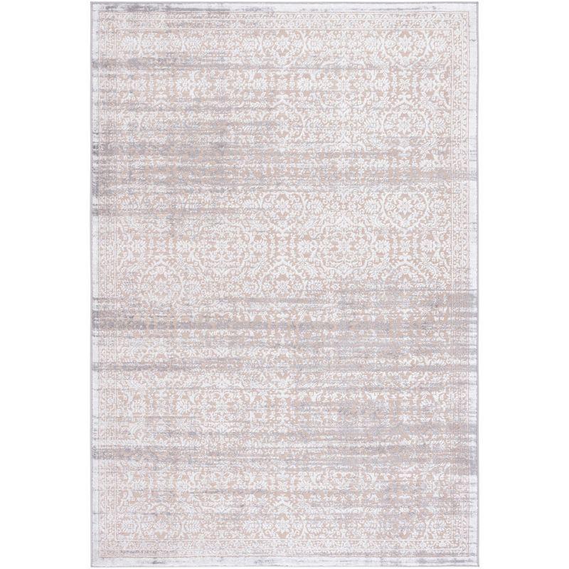 Beige and Ivory Hand-Knotted Synthetic Area Rug