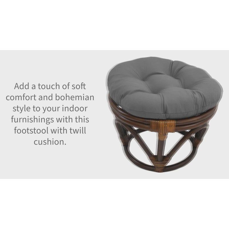 Round Tufted Rattan Footstool with Orange Cushion