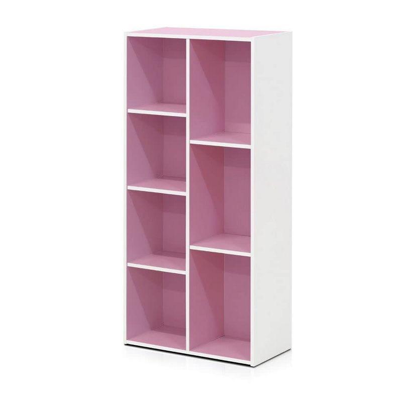 Furinno 7-Cube Reversible Decorative Bookshelf Open Bookcase Storage Shelf Display Cabinet for Kids Room&Living Room&Home Office,White/Pink