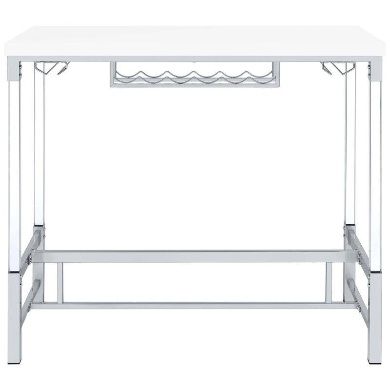 Coaster Norcrest Modern Pub Height Bar Table with Acrylic Legs and Wine Storage White High Gloss