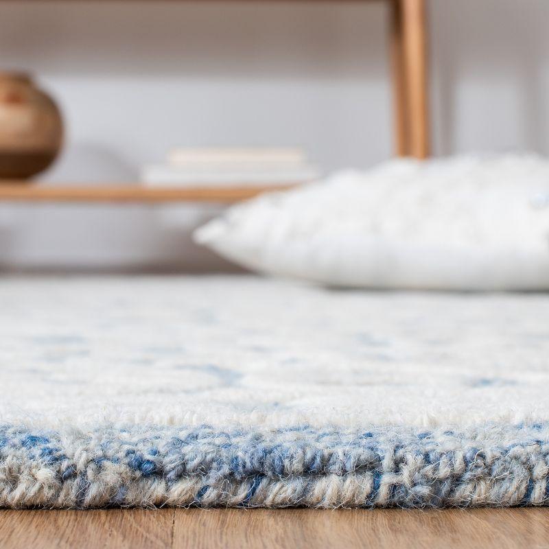 Handmade Blue Wool Square Tufted Rug, 6'