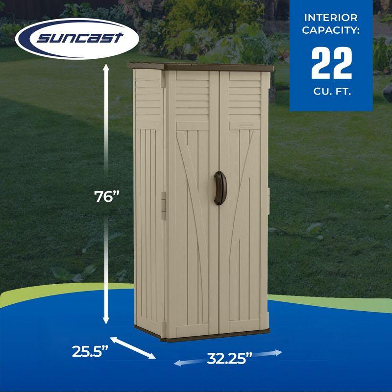 Suncast BMS2000 22-Cubic Feet Durable All-Weather UV-Resistant Vertical Tall Storage Shed for Garden, Backyard, Patio, or Pool Supplies, Brown