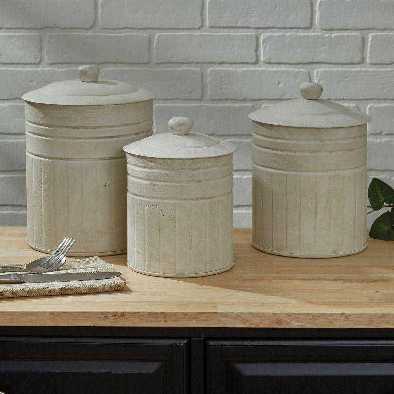 White Retro Metal Kitchen Canisters Set with Airtight Seals