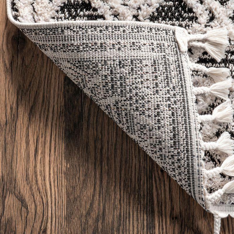 Nuloom 8x11 Ansley Moroccan Tassel Indoor Area Rug, Grey, High-Low Textured Bohemian Design, Plush High Pile, Stain Resistant, Bedroom, Living Room