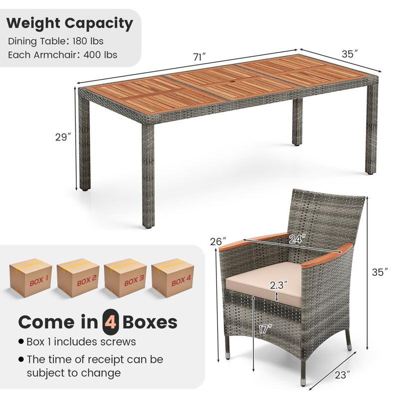Costway 9PCS Patio Rattan Dining Set Mix Gray Acacia Wood Table Cushioned Chair