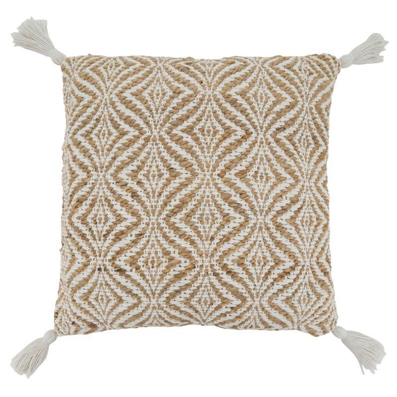 20"x20" Oversize Woven Jute Square Throw Pillow Cover - Saro Lifestyle: Abstract Geometric Design, Zippered, Cotton Blend