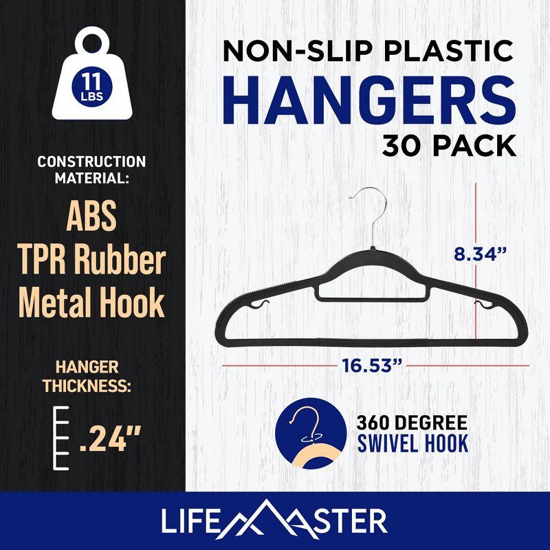 Lifemaster Dry Wet Cloth Hangers with 360° Swivel Hook, Non-Slip, Space-Saving, Sleek Design Black - Pack of 30