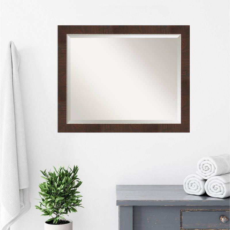 Wildwood Brown and Crosshatch Silver Rectangular Bathroom Vanity Mirror