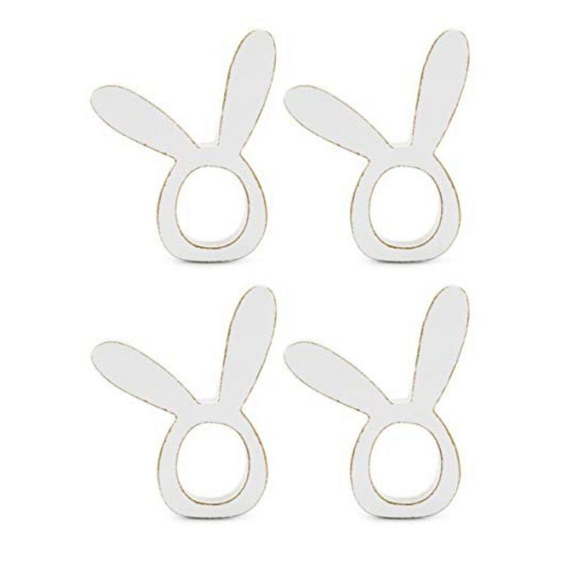 AuldHome Design Bunny Napkin Rings, 4pc Set; Easter and Holiday Rabbit Ear Wooden Napkin Rings