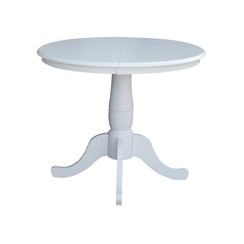 36" Kyle Round Top Pedestal with 12" Drop Leaf Dining Table White - International Concepts: Oval Kitchen Table for 4, Butterfly Leaf