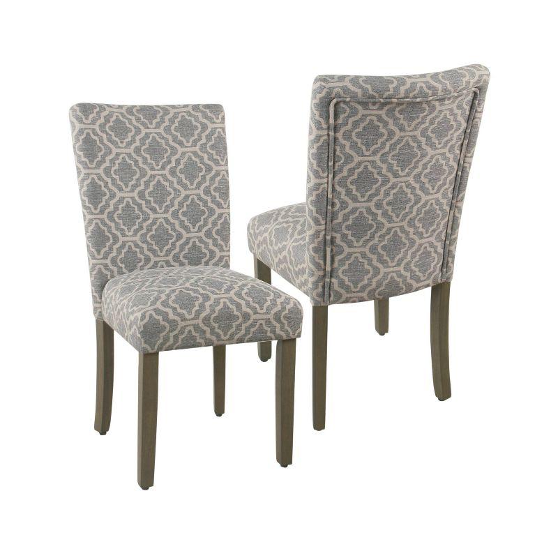 Gray and Cream Upholstered Parsons Side Chair Set with Wood Legs