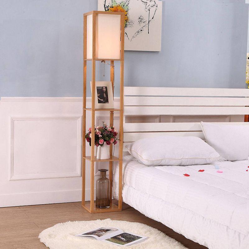 Brightech Maxwell 63 in. Modern 3-Shelf LED Floor Lamp with Fabric Square Shade