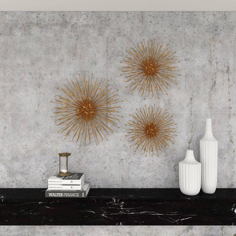 Set of 3 Gold Metal Starburst Wall Sculptures