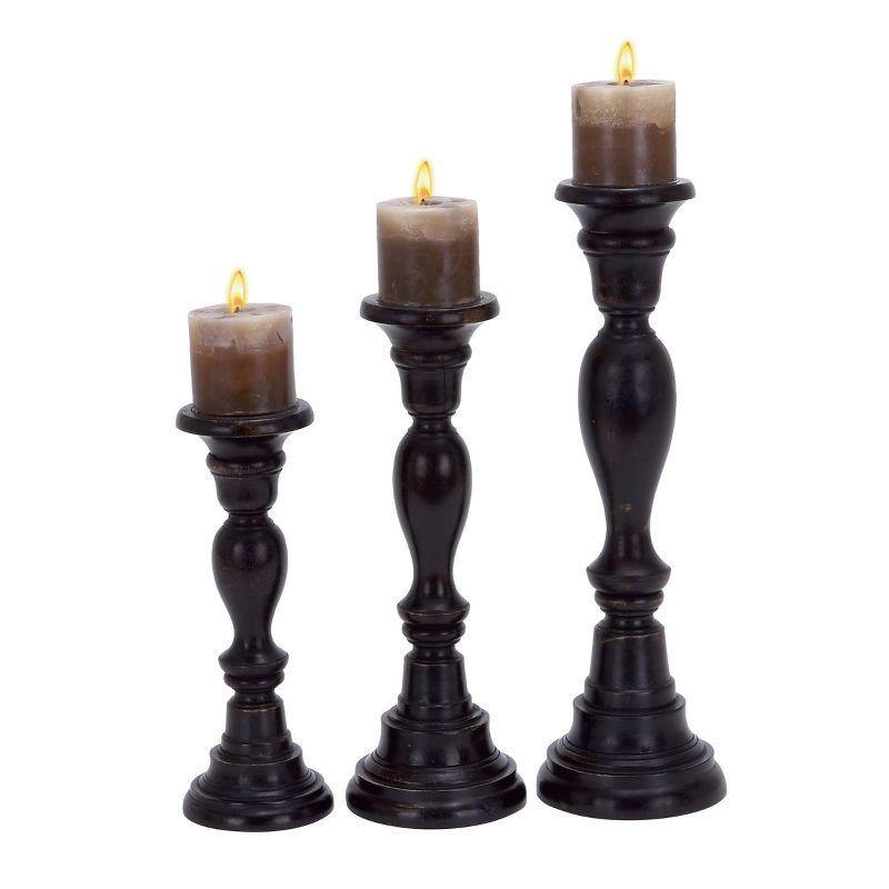 3 Piece Wood Tabletop Candlestick Set