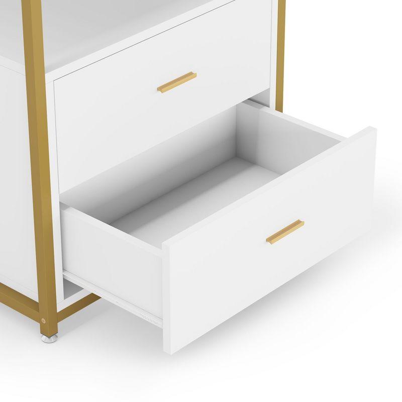 Tribesigns 4-Tier Bookshelf with 2 Drawers White/Gold