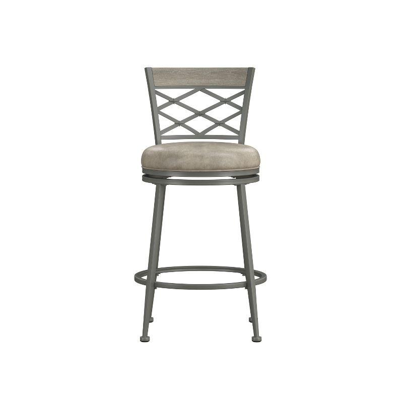 Hutchinson Metal Swivel Counter Height Barstool Pewter: 26" Seat, Weathered Gray Wood - Hillsdale Furniture