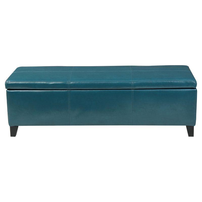 Teal Faux Leather Storage Ottoman Bench with Pine Legs