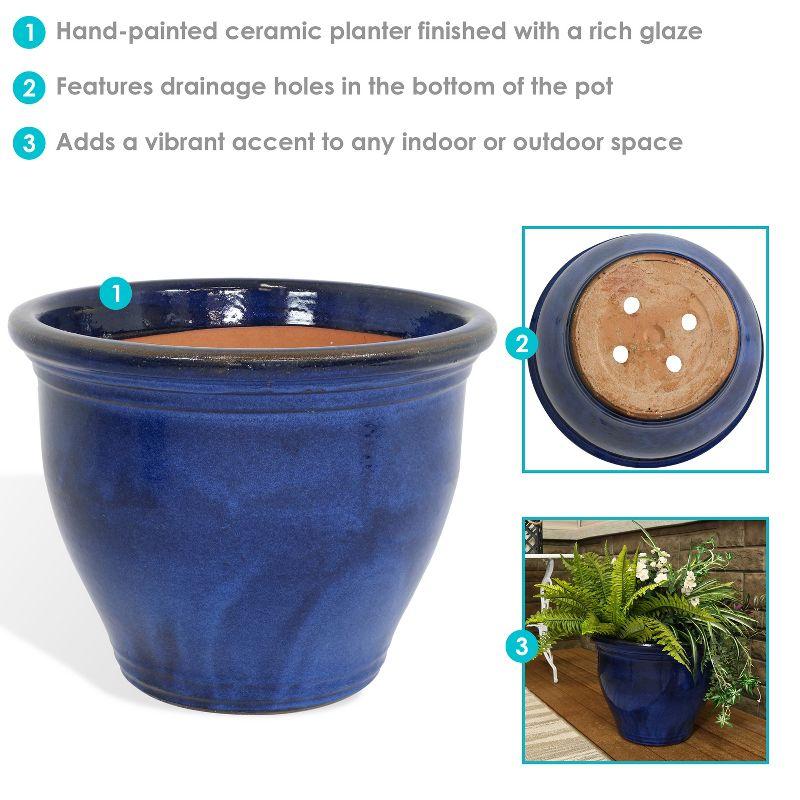 Sunnydaze Studio Outdoor/Indoor  UV- and Frost-Resistant Ceramic Flower Pot Planter with Drainage Holes