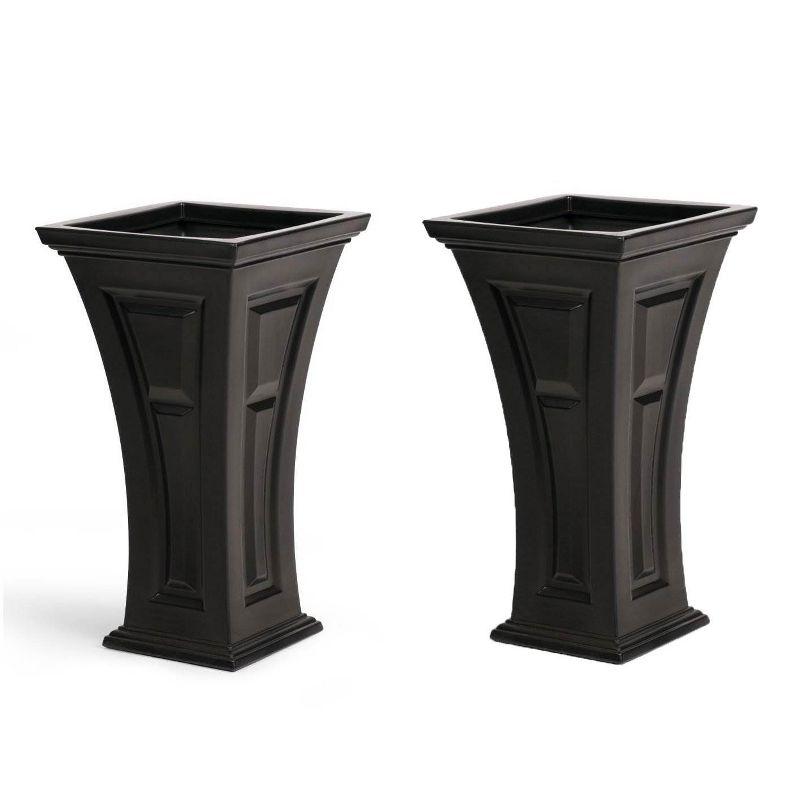 Tall Black Self-Watering Outdoor Planter Set