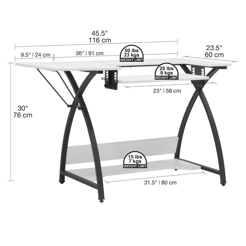 Comet Plus Sewing/Office Table with Fold Down Top, Height Adjustable Platform and Bottom Storage Shelf Black/White - Sew Ready: Crafting Desk