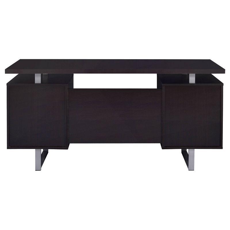 Lawtey 2 Drawer Office Desk Cappuccino - Coaster: Floating Top, Steel Legs, File Storage