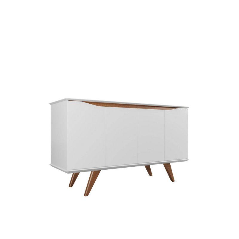 Manhattan Comfort 53.15" Tudor 4 Shelf Sideboard White/Cream : Mid-Century Buffet Server, MDF Storage Cabinet