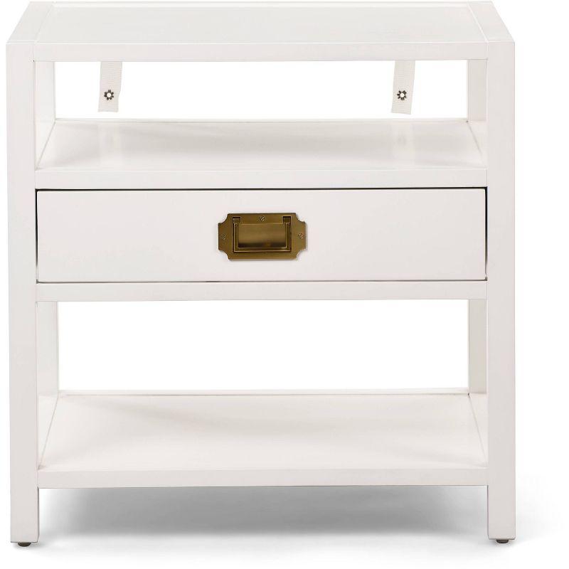 Contemporary White Wood and Brass Accent Side Table with Storage