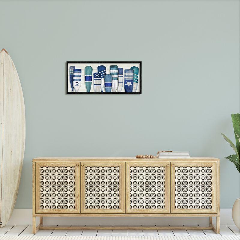 Stupell Industries Port Oars Nautical Blue Patterns Framed Giclee, 13 x 30