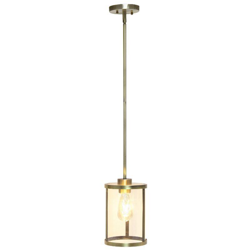 1-Light 9.25" Modern Farmhouse Adjustable Hanging Cylindrical Clear Glass Pendant Fixture with Metal Accent - Lalia Home