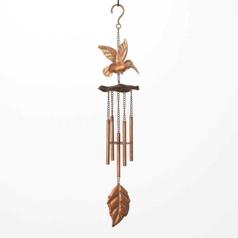 22.5" Bronze Hummingbird Metal Wind Chime with Leaf