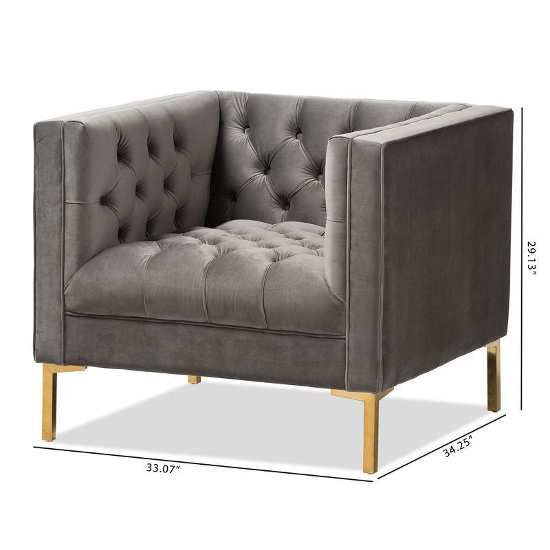Zanetta Luxe and Glamour Velvet Upholstered Gold Finished Lounge Chair Gray - Baxton Studio