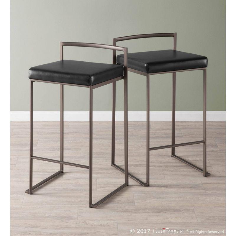 Set of 2 26" Fuji Contemporary Stackable Counter Height Barstools Antique with Cushion