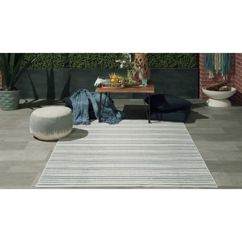 Calobra Dark Grey Striped Synthetic Indoor/Outdoor Rug