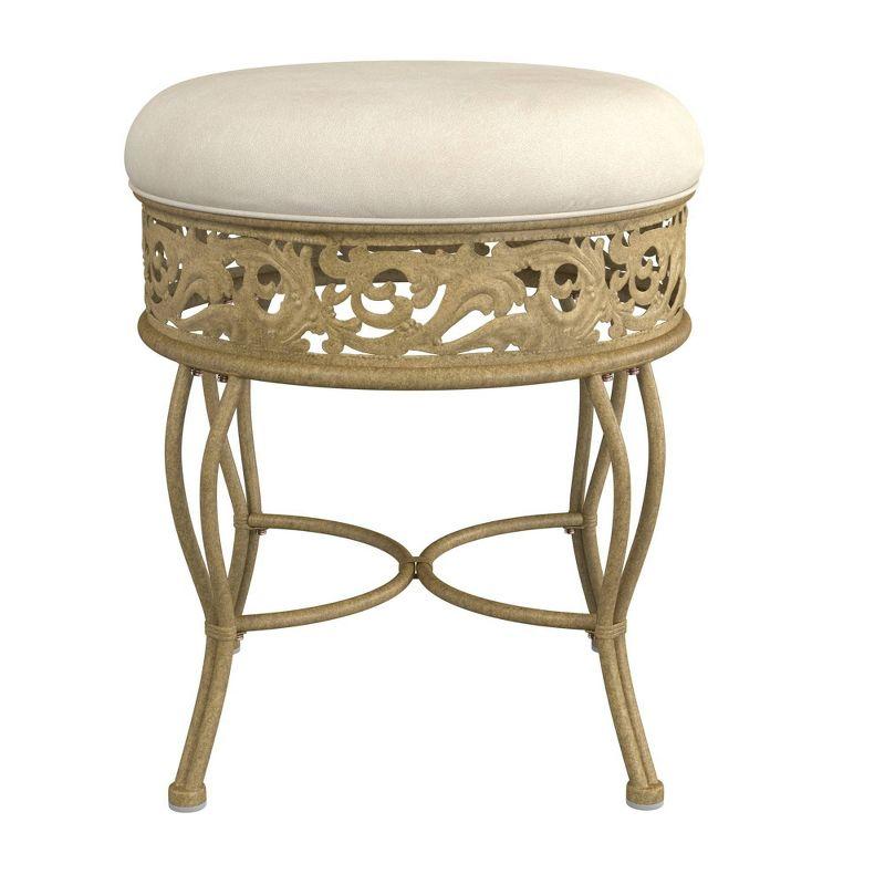18.5" Villa III Upholstered Backless Metal Vanity Stool Beige - Hillsdale Furniture: Round Padded Seat, Makeup Bench