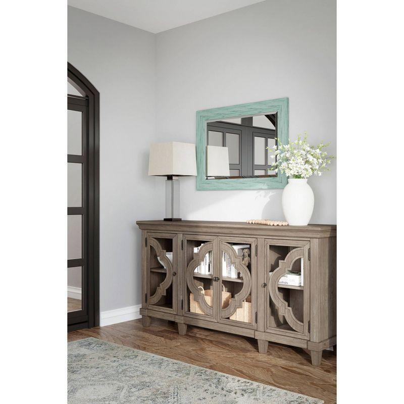 Transitional Quatrefoil 76" Gray 4-Door Accent Cabinet