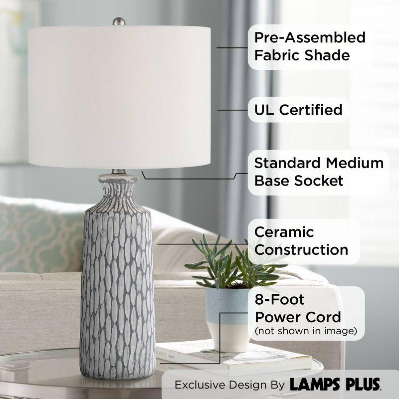 360 Lighting Patrick Modern Coastal Table Lamp 26 1/4" High Gray White Wash Geometric Ceramic Drum Fabric Shade for Bedroom Living Room Bedside Office