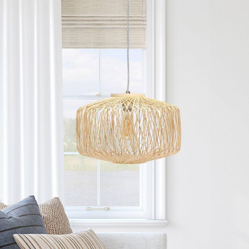 Natural Beige Rattan Round Pendant Ceiling Light