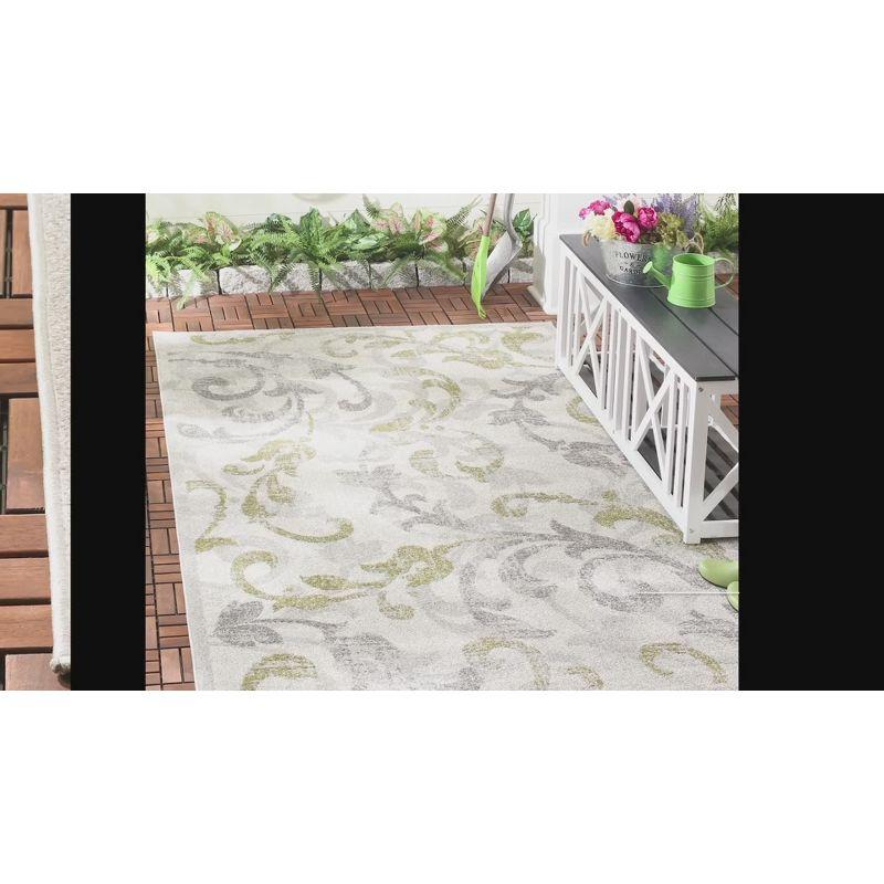 Ivory Light Grey Floral Square Synthetic Easy-Care Rug