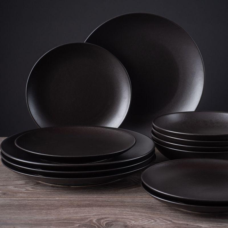 Black Matte 12-Piece Ceramic Dinnerware Set, Service for 4