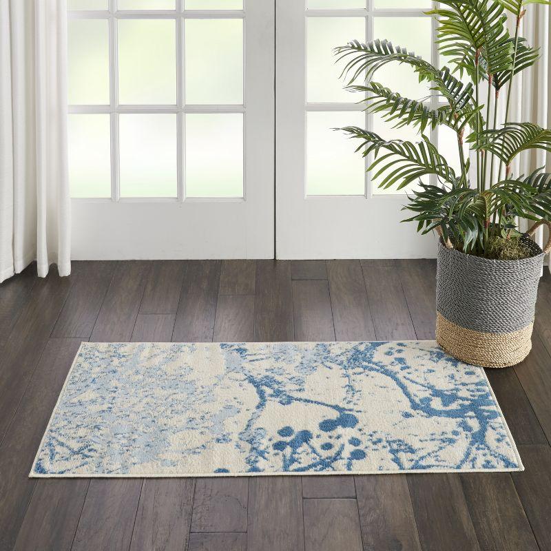 Nourison Jubilant 2' x 4' Ivory/Blue Area Rug Contemporary Artistic Abstract by Nourison