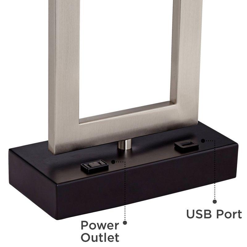 360 Lighting Todd 30" Tall Large Modern End Table Lamps Set of 2 USB Port AC Power Outlet Silver Brushed Nickel Finish Metal Living Room Charging