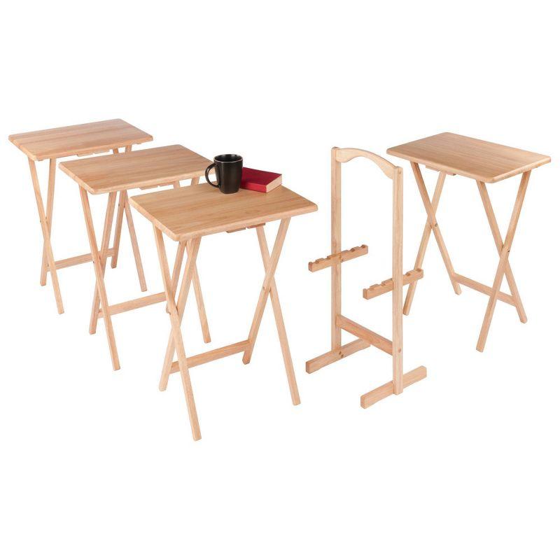 4pc Alex Snack Table Set Natural - Winsome: Wood Construction, Foldable Design, Storage Rack Included