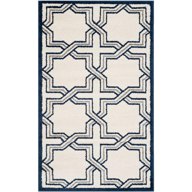 Ivory Navy Geometric 3'x5' Hand-Knotted Cotton Blend Rug