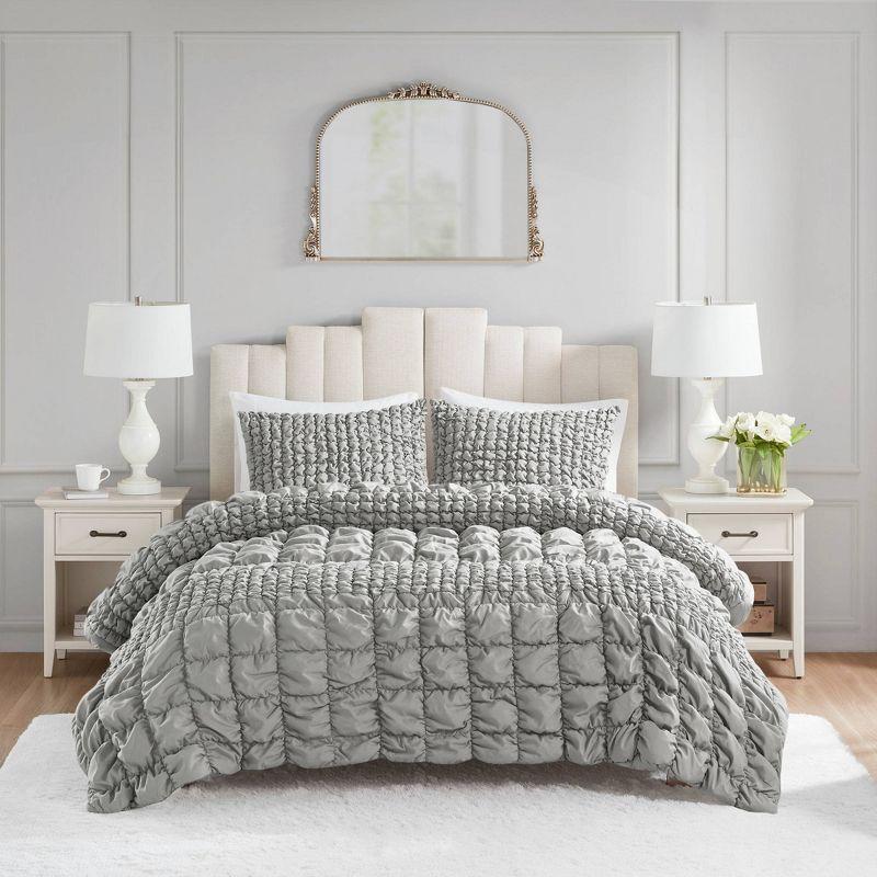 King Gray Ruched Microfiber Comforter Set