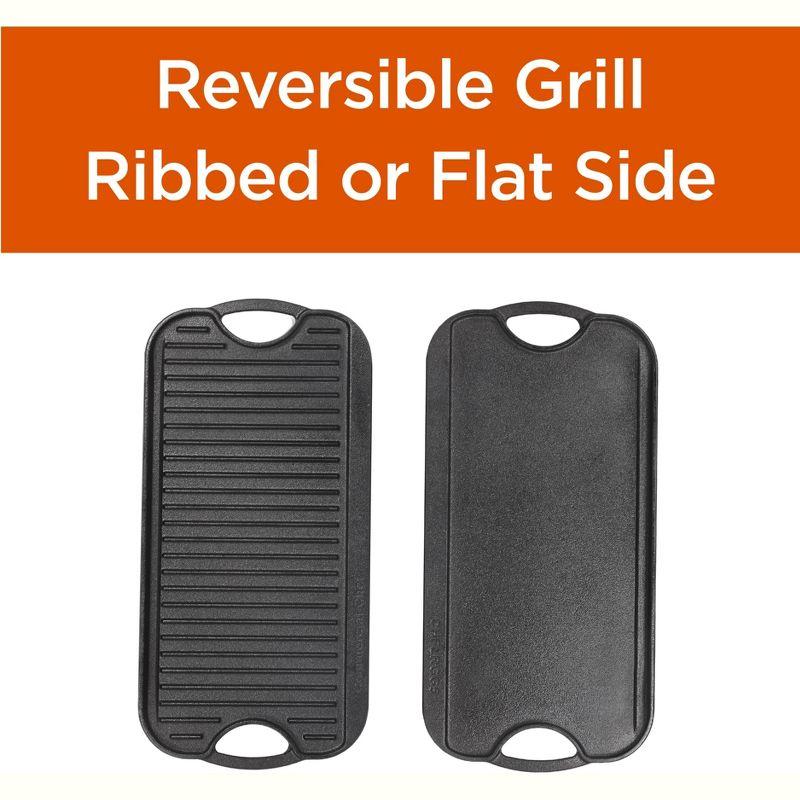 COMMERCIAL CHEF Pre-Seasoned Cast Iron Reversible Grill Griddle  20" x 10", Black