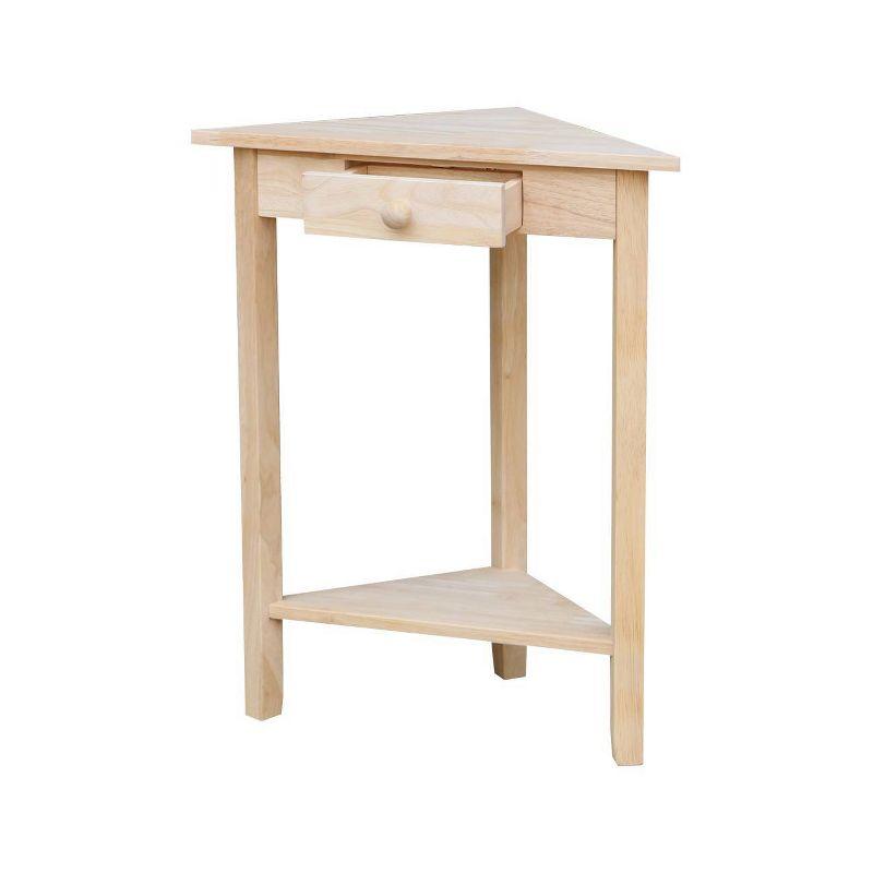 Corner End Table Unfinished - International Concepts: Solid Wood, Triangle Shape, Shelf Storage