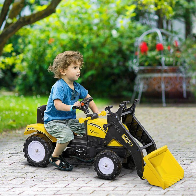 Kids Manual Pedal Ride-On Excavator With Front Loader Digger, Ride-On Tractor For 3 Year Old, Yellow