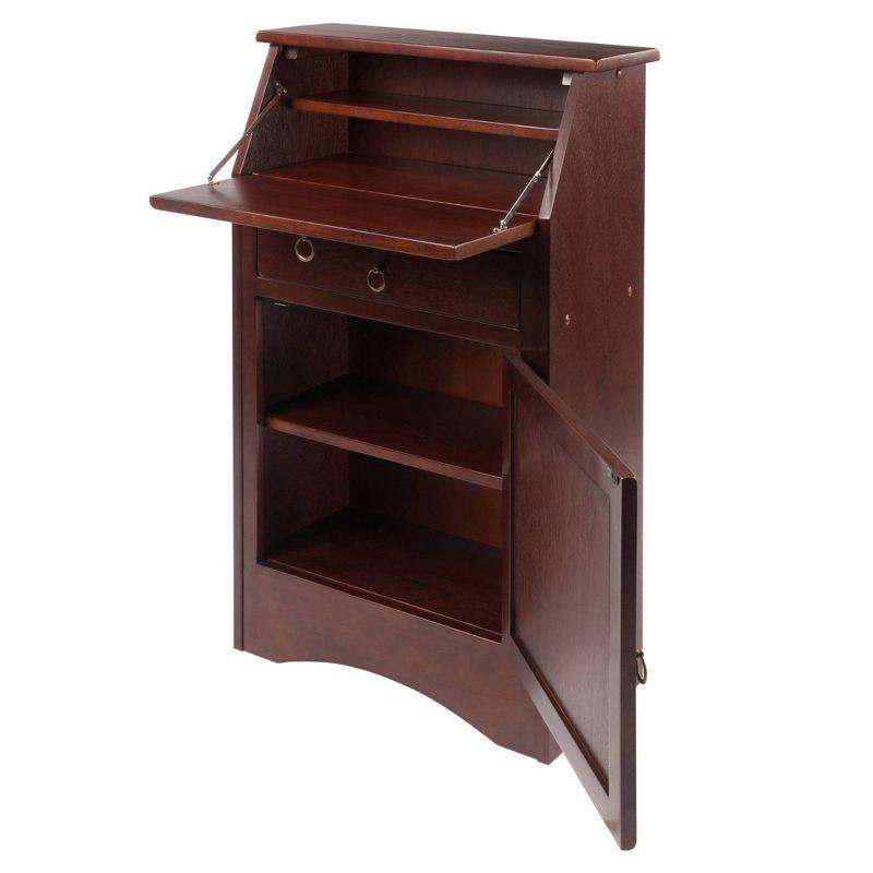 Regalia Secretary Desk Walnut - Winsome: Compact Workstation, Hutch, Storage Shelves